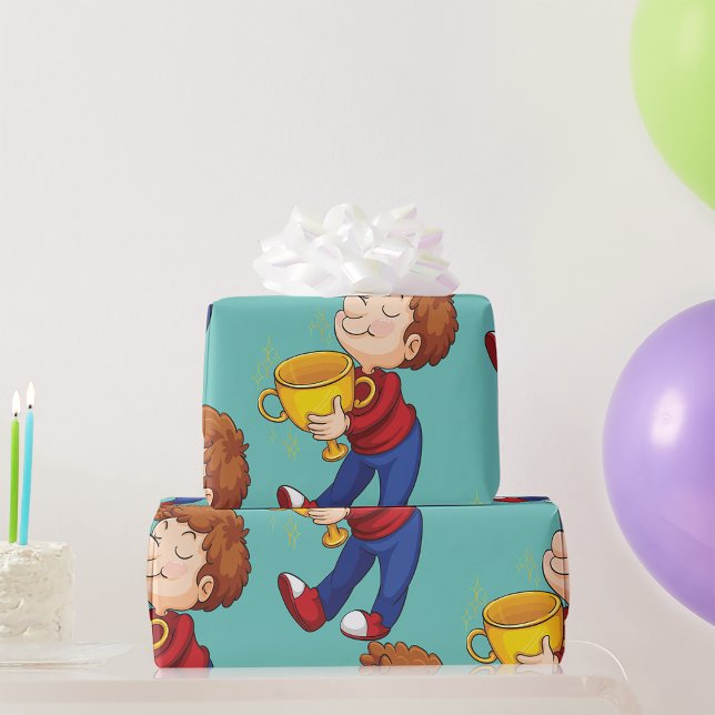 Boy Holding Golden Trophy Award Winner Wrapping Paper (Creator Uploaded)