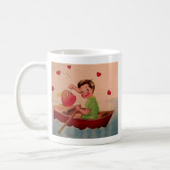 Boy Holding Heart in Boat Coffee Mugs