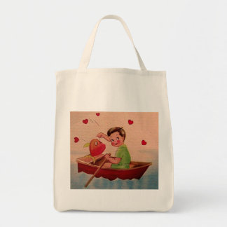 Boy Holding Heart in Boat Tote Bag