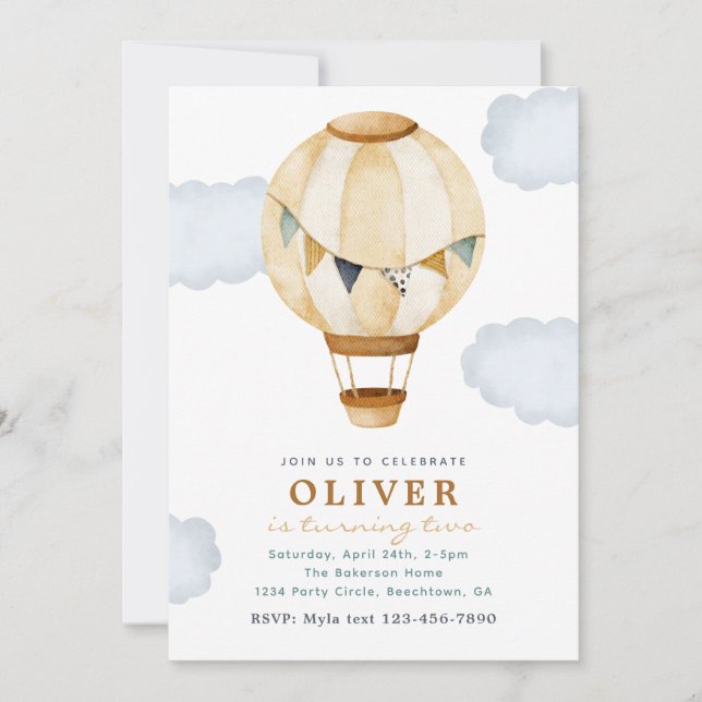 Boy Hot Air Balloon Birthday Invitation (Front)