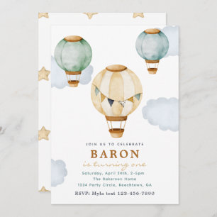 Boy Hot Air Balloon Birthday Invitations