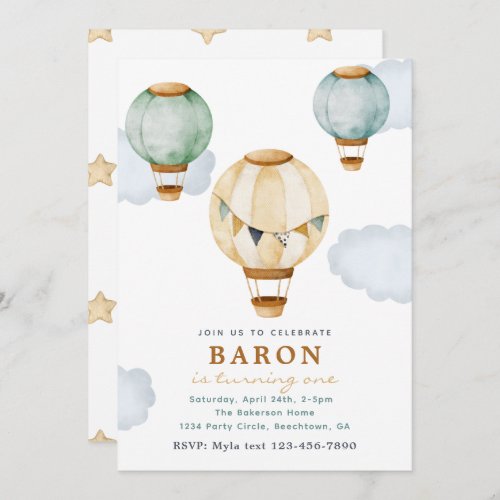 Boy Hot Air Balloon Birthday Invitations