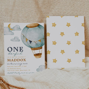 Boy Hot Air Balloon Birthday Invitations