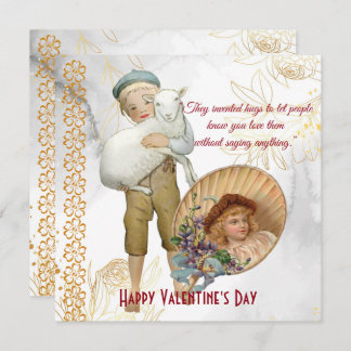 Boy Hugs Sheep Flower Girl Vintage Valentine Card