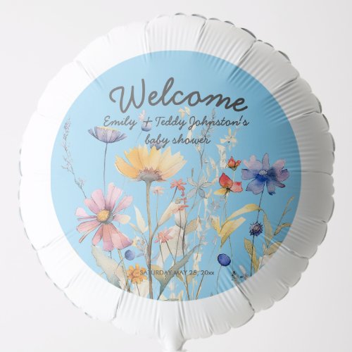 Boy Hunny Watercolor Wildflower Welcome Blue Balloon