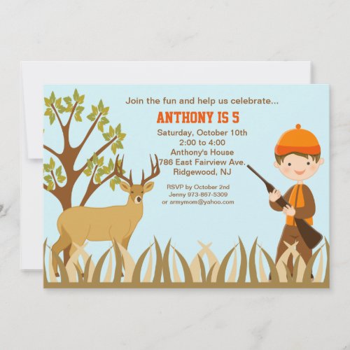 Boy Hunting In the Woods Birthday Invitation