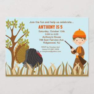 Boy Hunting Turkey In Woods Birthday Invitation