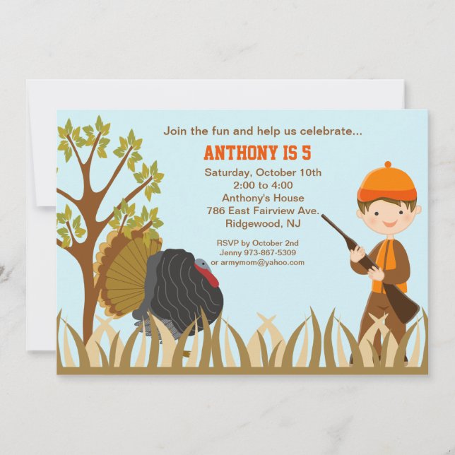 Boy Hunting Turkey In Woods Birthday Invitation (Front)