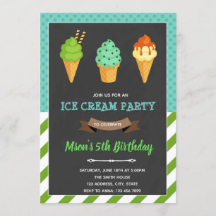 Boy ice cream birthday invitation