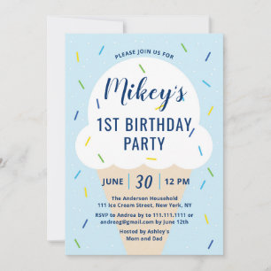 Boy Ice Cream Birthday Party Invitation