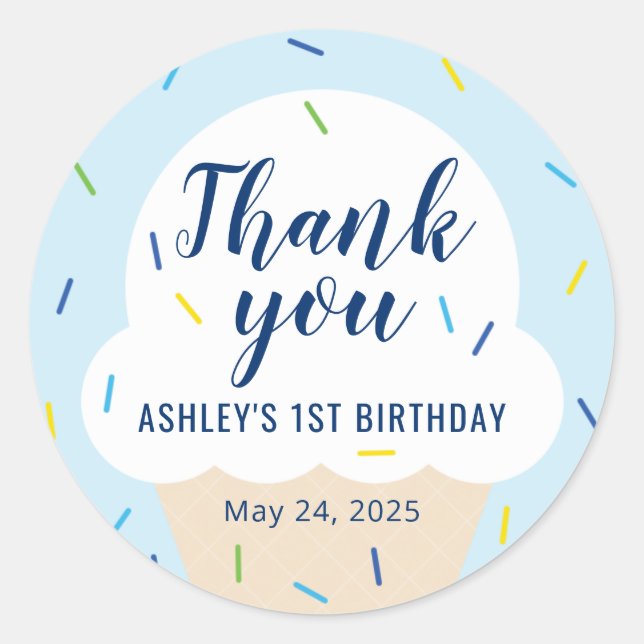 Boy Ice Cream Party Favor Sticker (Front)