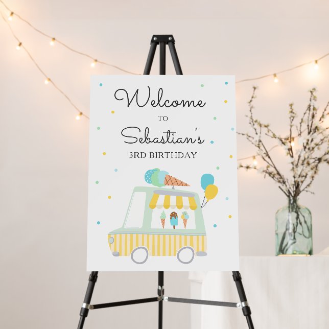 Boy Ice Cream Truck Birthday Party Decor Welcome Foam Board (In Situ (Stand))
