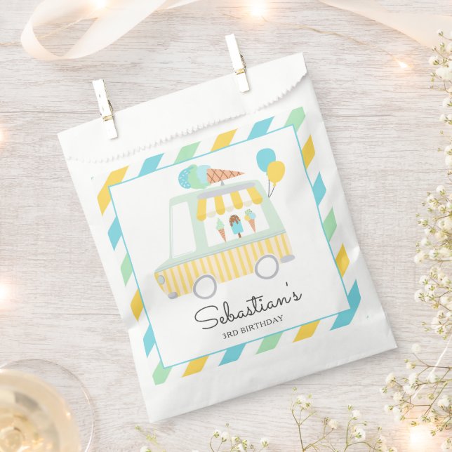Boy Ice Cream Truck Birthday Party Decorations Favor Bag (Clipped)