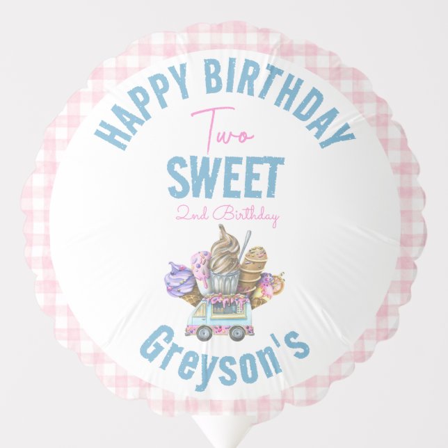 Boy Ice Cream Truck Two Sweet 2nd Birthday Party Balloon (Front)