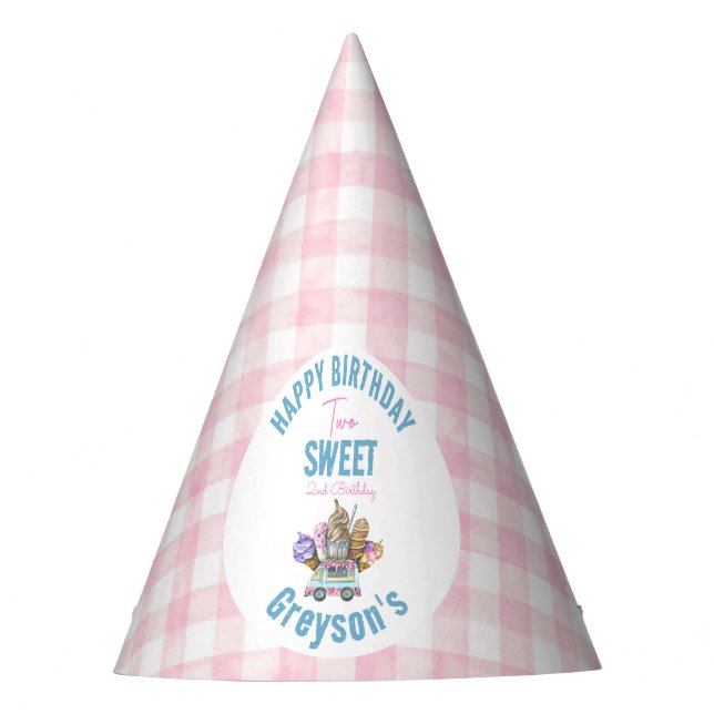 Boy Ice Cream Truck Two Sweet 2nd Birthday Party Hat (Front)