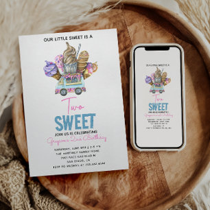 Boy Ice Cream Truck Two Sweet 2nd Birthday Party Invitation