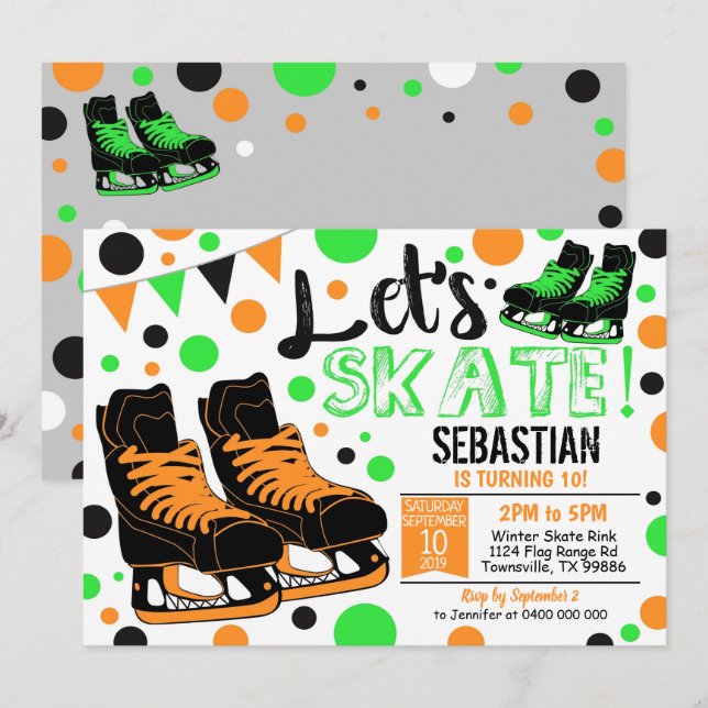 Boy Ice Skating Invitation Ice Skating Party (Front/Back)