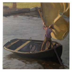 Boy in a Sailboat on the River (by Magnus Enckell) Ceramic Tile