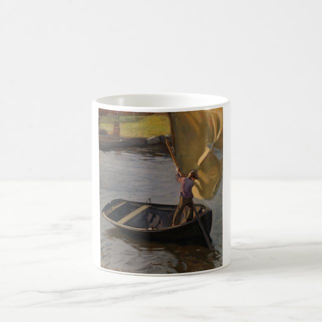 Boy in a Sailboat on the River (by Magnus Enckell) Coffee Mug (Center)