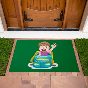 Boy in Backpack Waving Fun School Kid Doormat