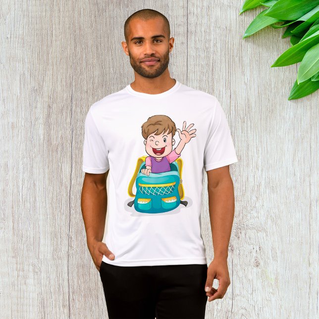 Boy in Backpack Waving Fun School Kid T-Shirt (Creator Uploaded)