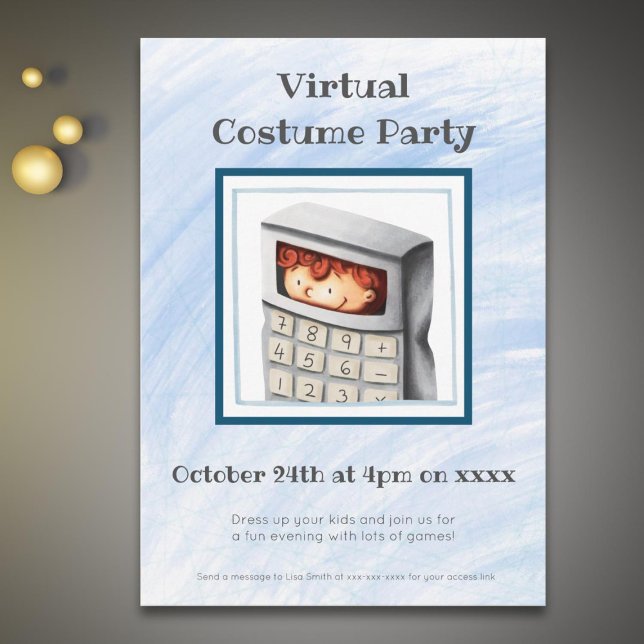 Boy in Calculator Costume Virtual Costume Party Invitation (Creator Uploaded)