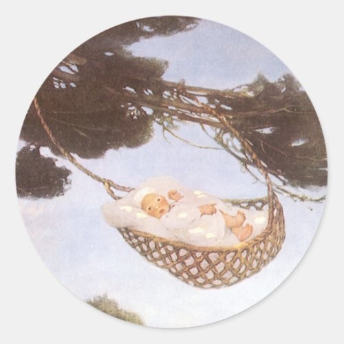 Boy in Hassoc Tree by Jessie Willcox Smith Classic Round Sticker