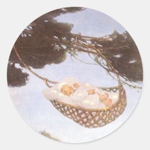 Boy in Hassoc Tree by Jessie Willcox Smith Classic Round Sticker