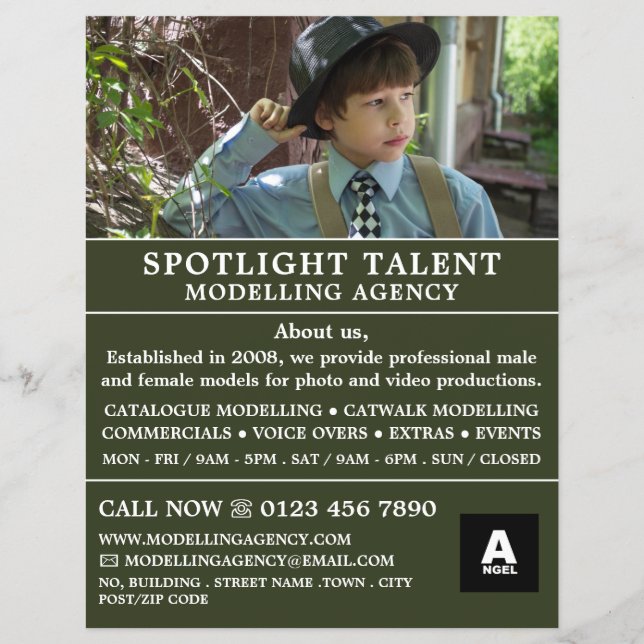Boy in Hat, Modeling Agency, Model Agent Flyer (Front)