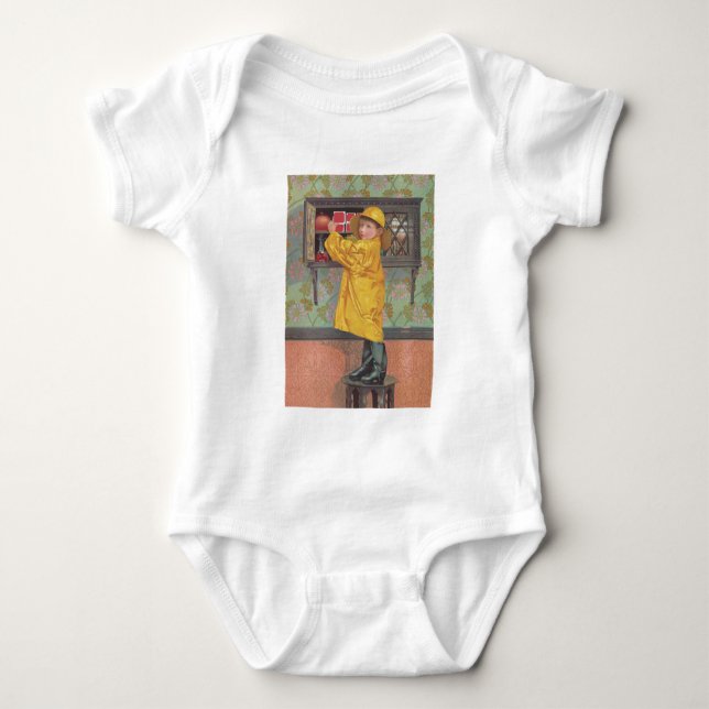 Boy in Raincoat Baby Bodysuit (Front)