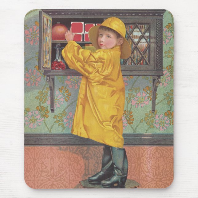 Boy in Raincoat Mouse Pad (Front)