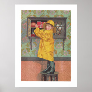 Boy in Raincoat Poster