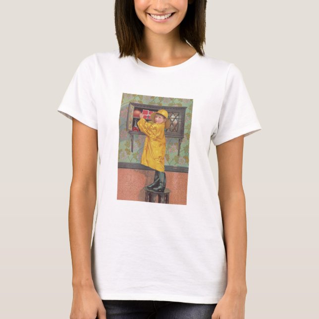 Boy in Raincoat T-Shirt (Front)