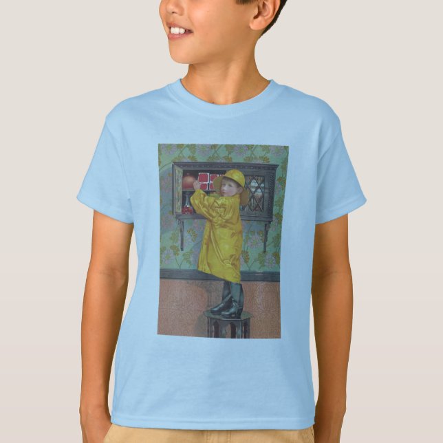 Boy in Raincoat T-Shirt (Front)