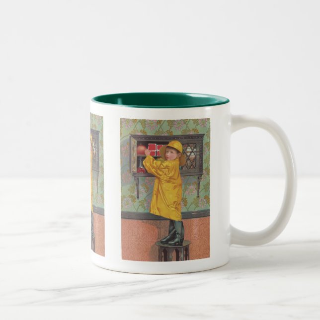 Boy in Raincoat Two-Tone Coffee Mug (Right)