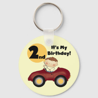 Boy in Red Car 2nd Birthday Tshirts and Gifts Keychain