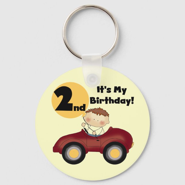 Boy in Red Car 2nd Birthday Tshirts and Gifts Keychain (Front)