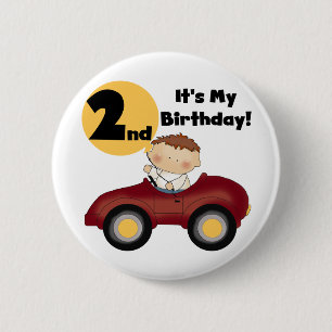 Boy in Red Car 2nd Birthday Tshirts and Gifts Pinback Button