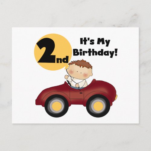 Boy in Red Car 2nd Birthday Tshirts and Gifts Postcard