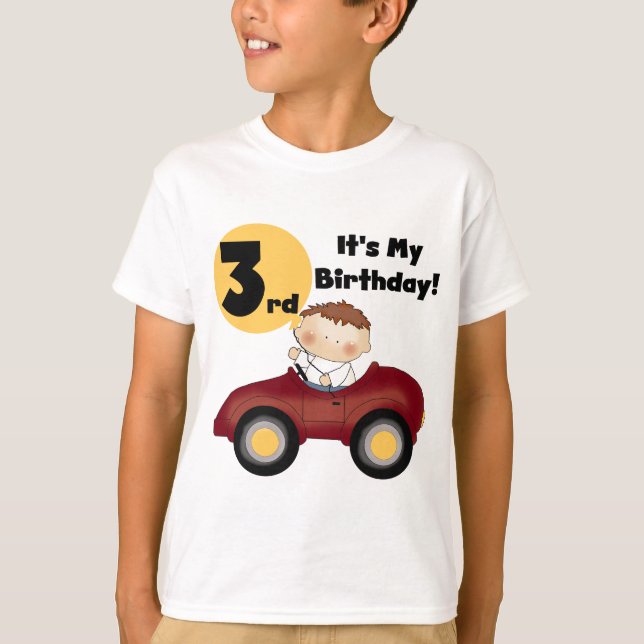 Boy in Red Car 3rd Birthday T-shirts and Gifts (Front)