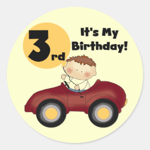 Boy in Red Car 3rd Birthday T-shirts and Gifts Classic Round Sticker