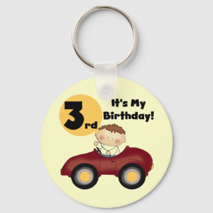 Boy in Red Car 3rd Birthday T-shirts and Gifts Keychain