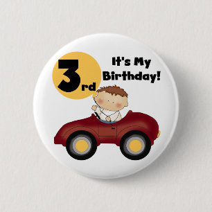 Boy in Red Car 3rd Birthday T-shirts and Gifts Pinback Button