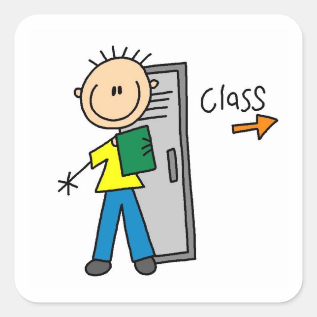 Boy in School Square Sticker (Front)