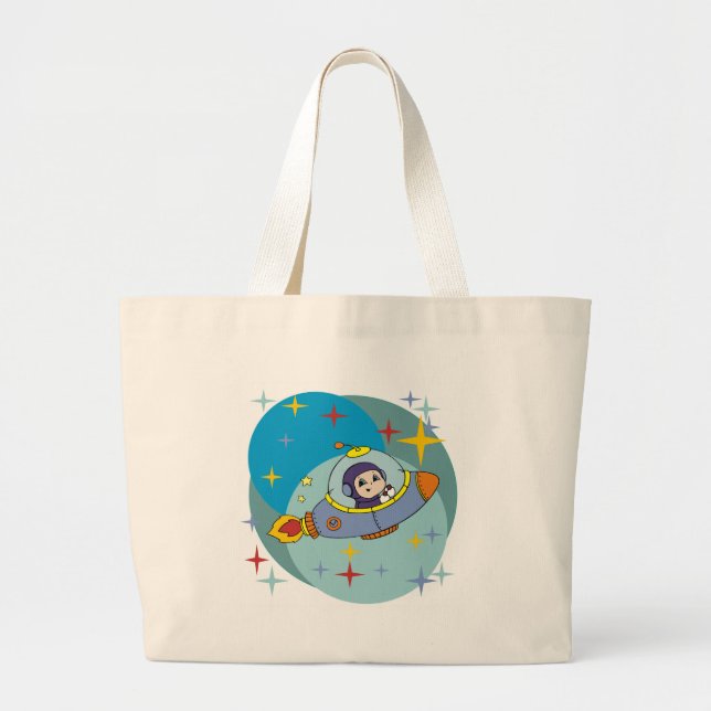 Boy in Spaceship Large Tote Bag (Front)