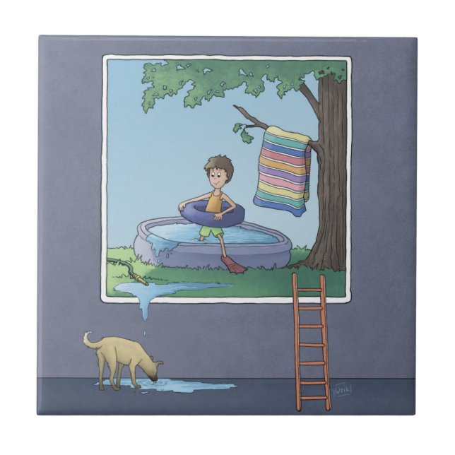 Boy in the kiddie pool ceramic tile (Front)
