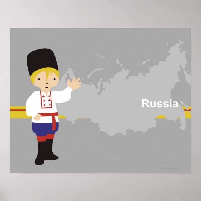 Boy in traditional Russian clothing in front of Poster (Front)
