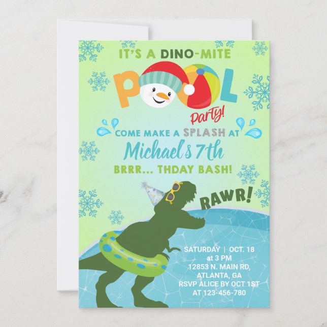 Boy indoor winter pool party birthday invitation. invitation (Front)