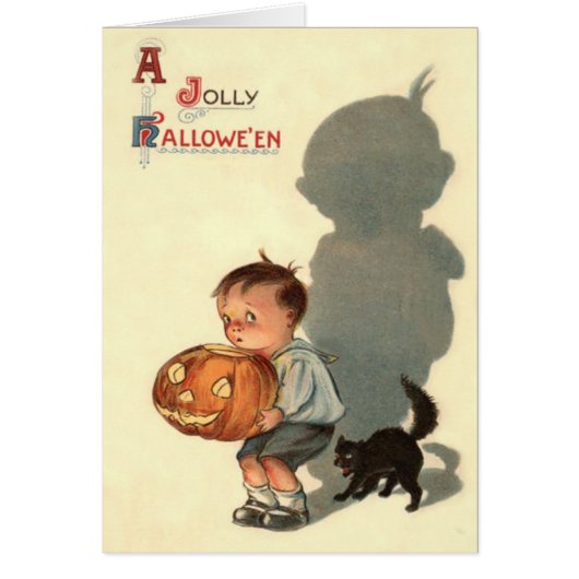 Boy Jack O Lantern Shadow Black Cat Cards (Front)
