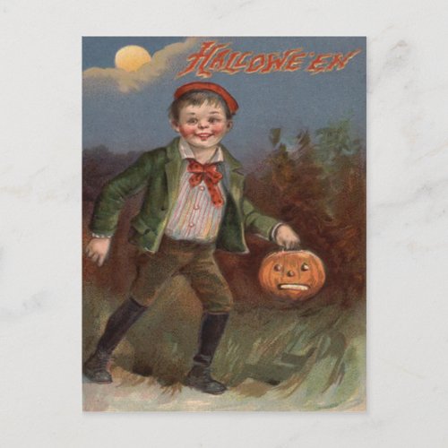 Boy Jack O Lantern Trick Or Treat Postcard